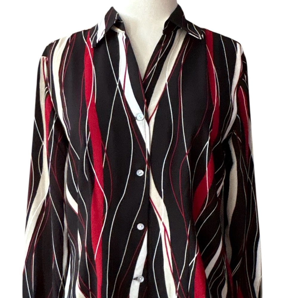 Black and White Button Down Shirt with Notched Collar